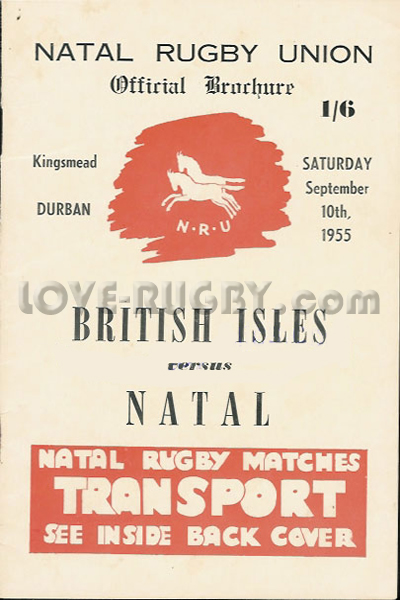 1955 Natal v British Isles  Rugby Programme